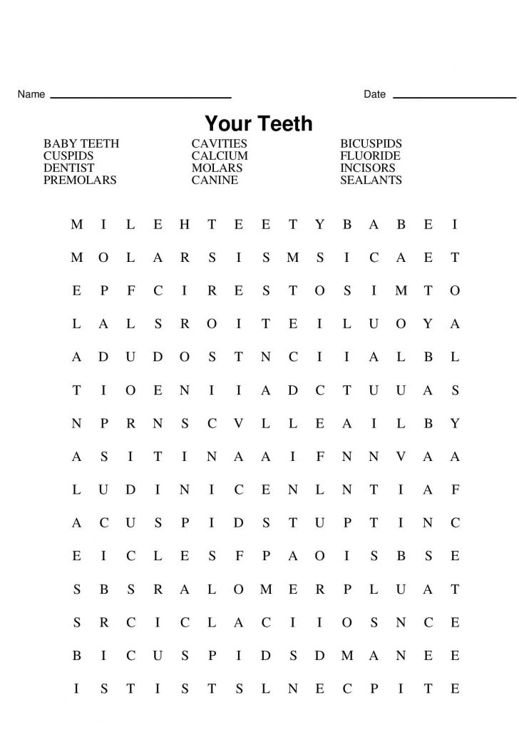 Dental Hygiene Word Search Your Teeth Personal Hygiene Dental