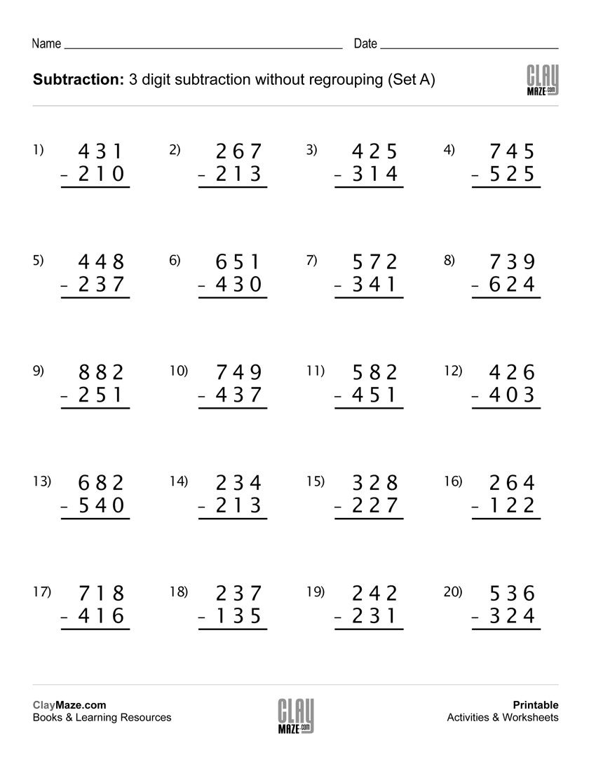 Download Our Free Printable 3 Digit Subtraction Worksheet With No | Free Printable Addition And Subtraction Worksheets With Regrouping