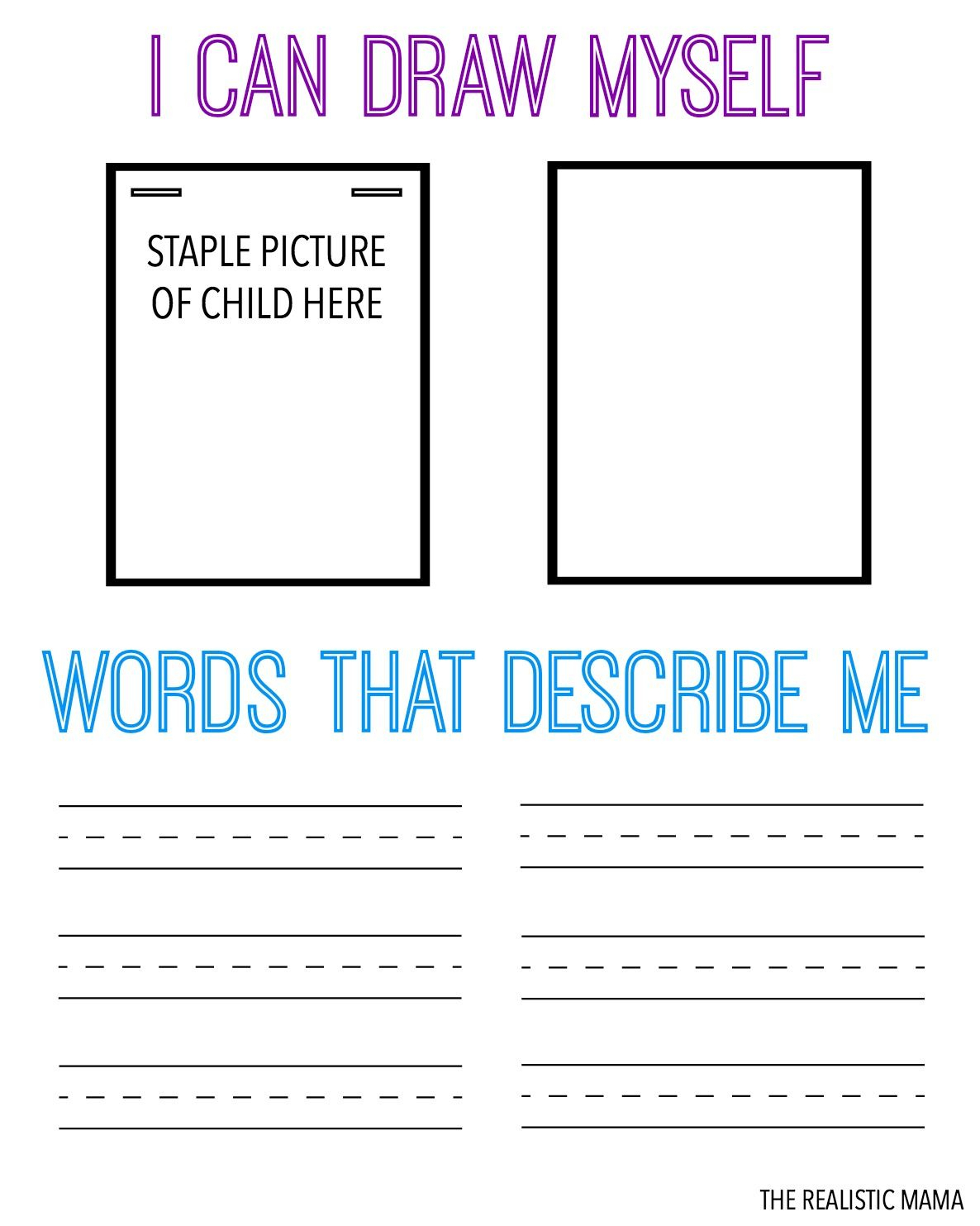 Draw &amp;amp; Describe Yourself Free Printable For Kids | All Things | Self Esteem Worksheets For Kids Free Printable