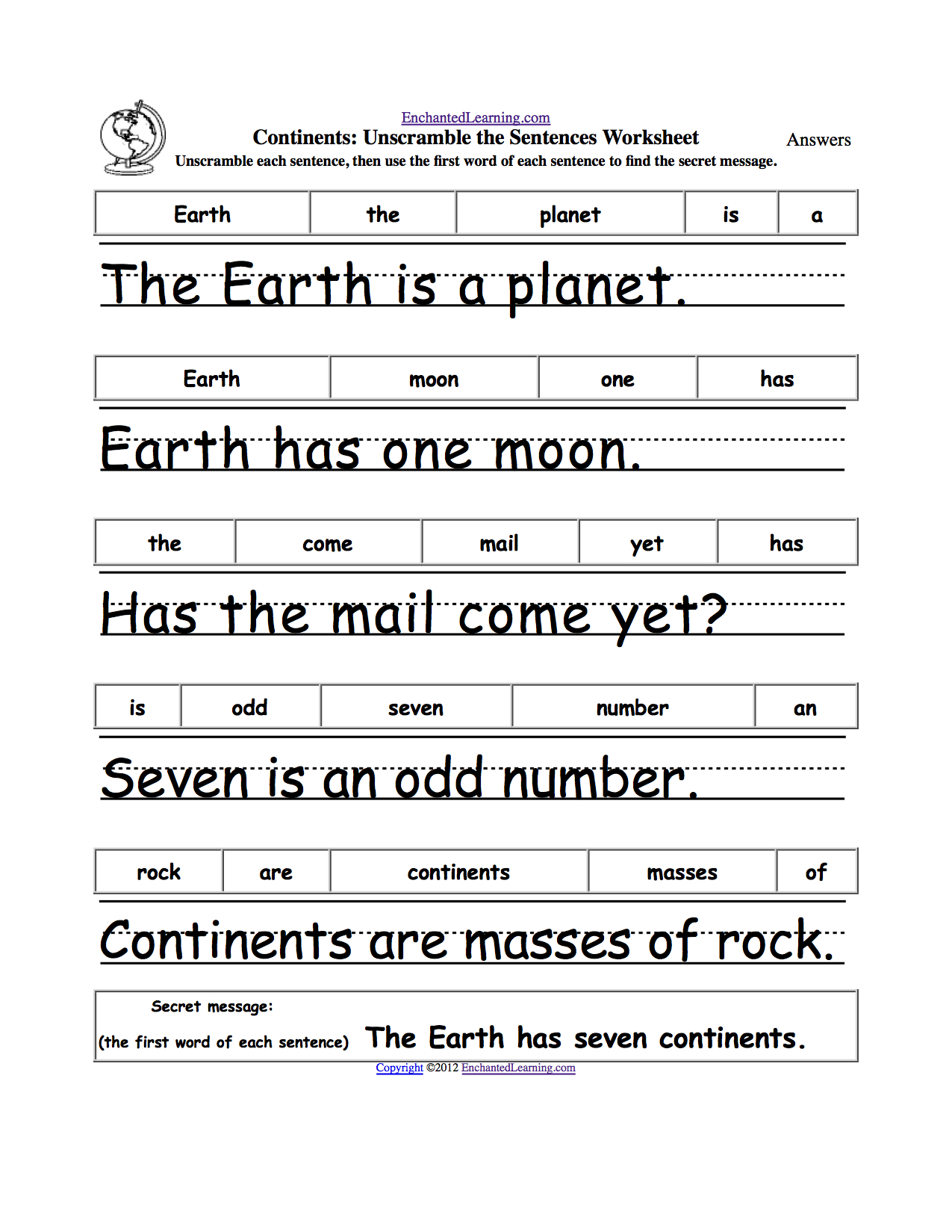 Earth Day Crafts Enchantedlearning. | Grade 1 - Free Printable | Free Printable Scrambled Sentences Worksheets