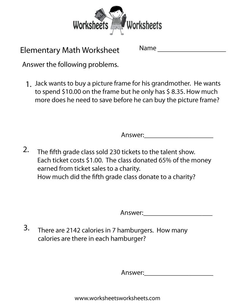 Elementary Math Word Problems Worksheet - Free Printable Educational | Math Problems Printable Worksheets