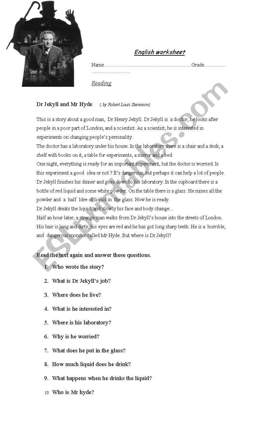 English Worksheet: Dr Jekyll And Mr Hyde | Education | Jekyll, Mr | Dr Jekyll And Mr Hyde Printable Worksheets
