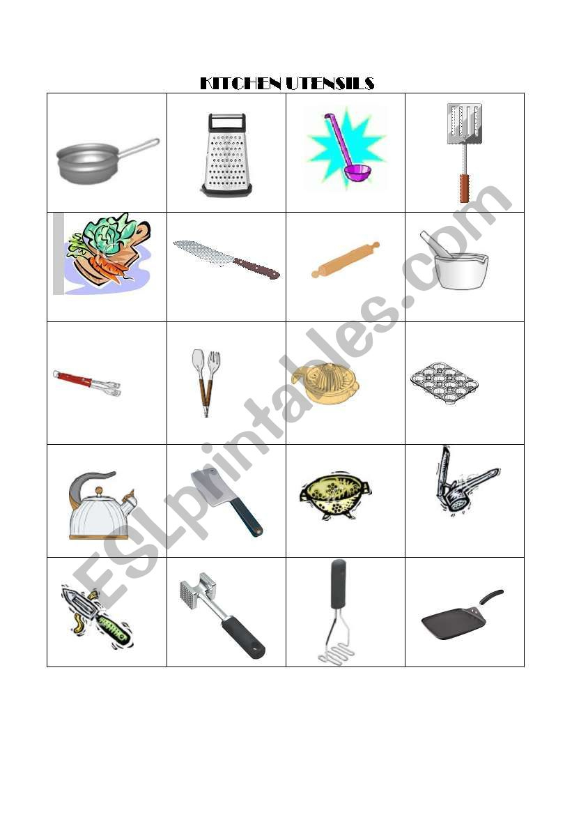 English Worksheets: Kitchen Utensils Memory Game | Kitchen Utensils Printable Worksheets