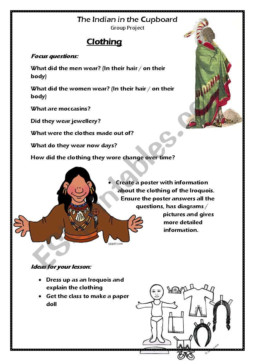 English Worksheets: The Indian In The Cupboard Project Part Two | Indian In The Cupboard Free Printable Worksheets