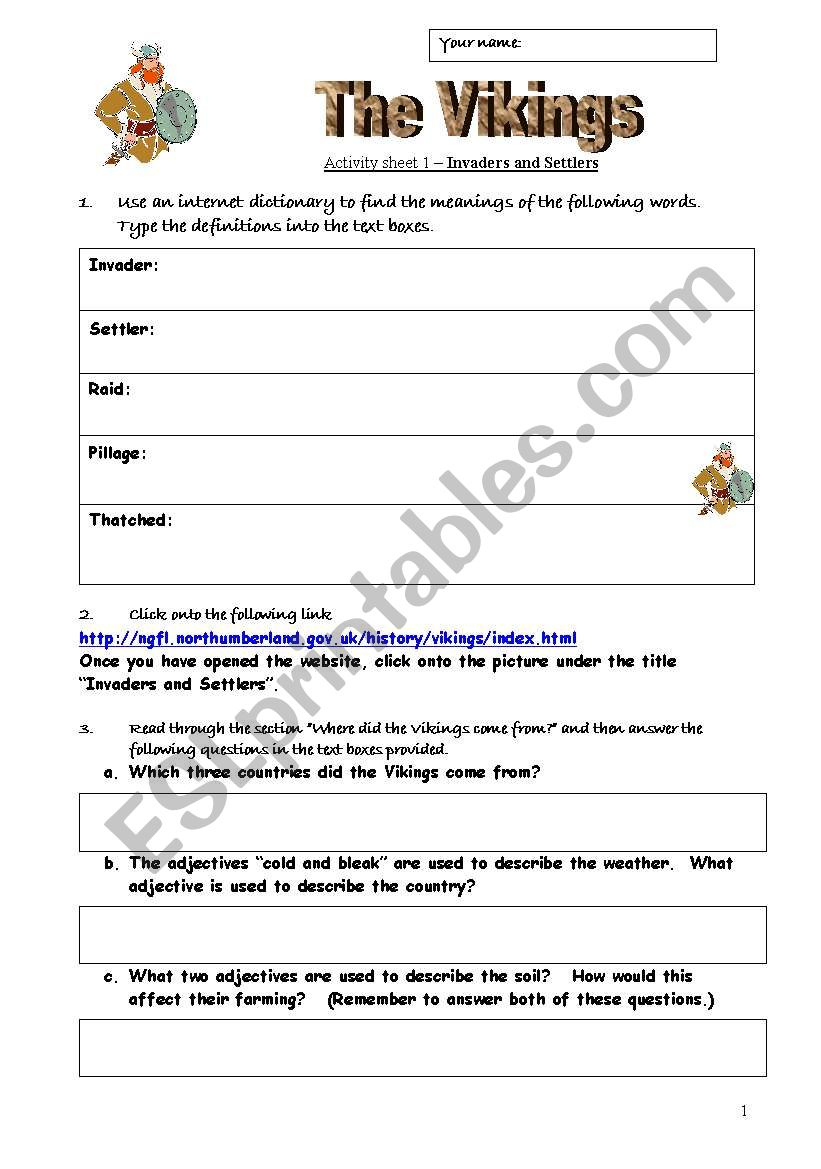 English Worksheets: Viking | Viking Worksheets Printable