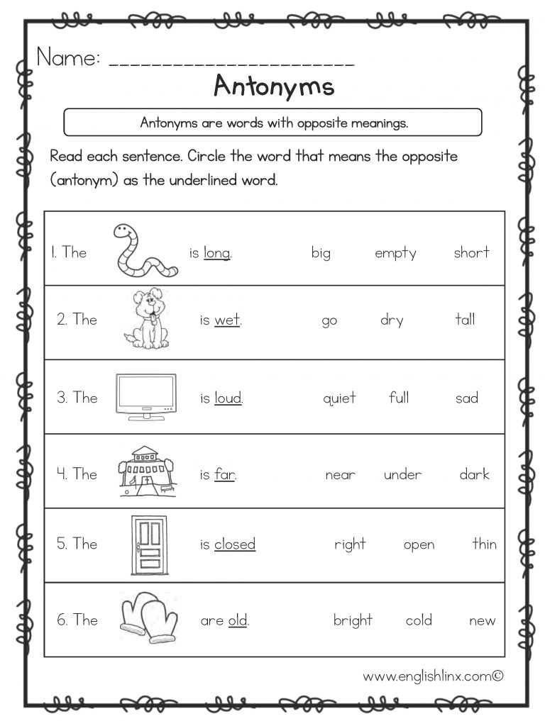 Englishlinx | Antonyms Worksheets | Antonyms Printable Worksheets ...