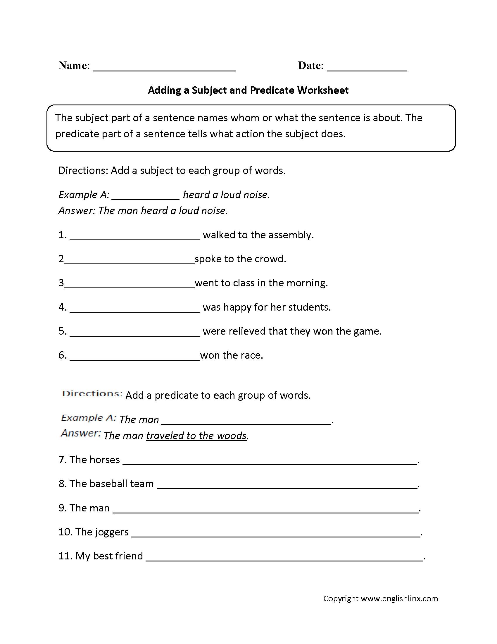 Englishlinx | Subject And Predicate Worksheets - 9Th Grade English | Free Printable 9Th Grade Grammar Worksheets