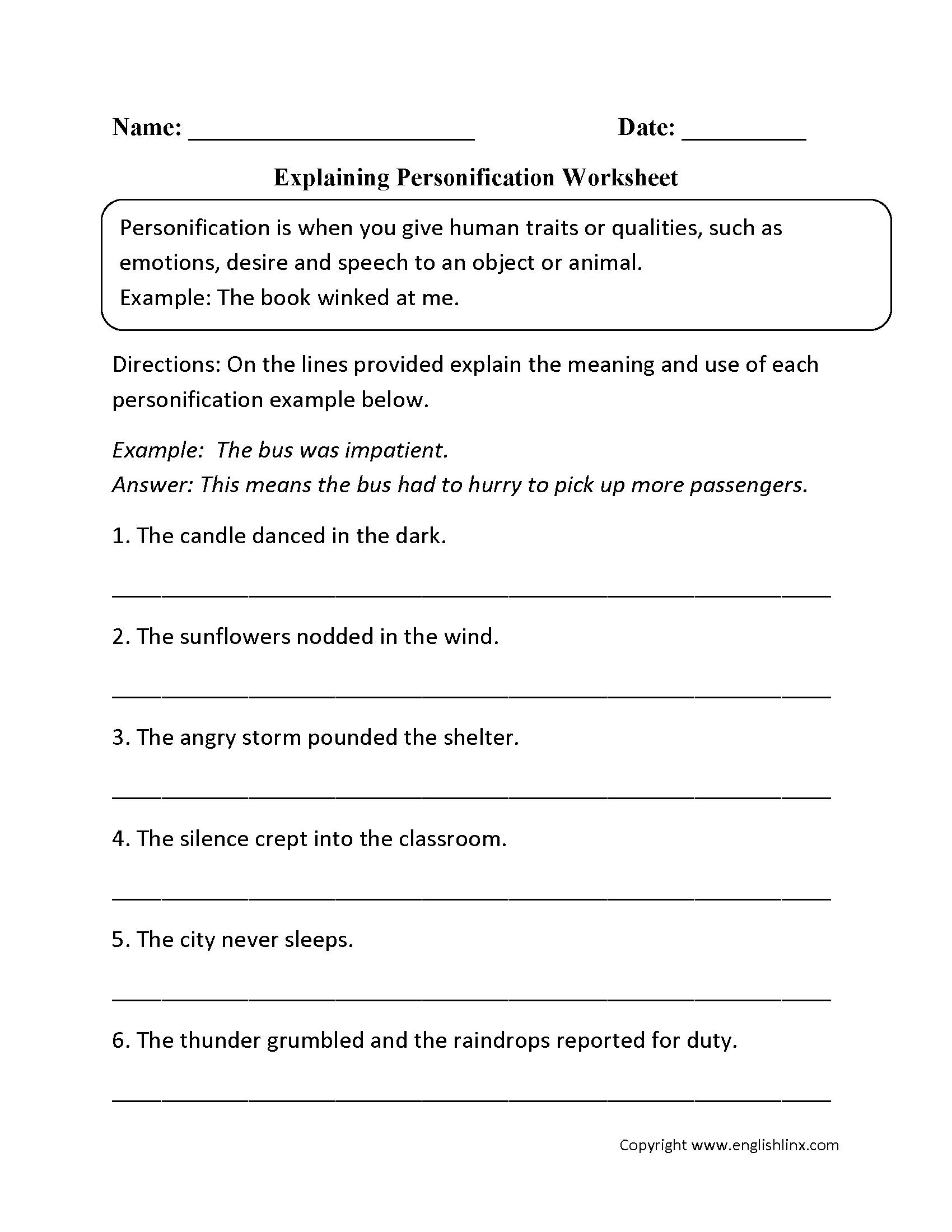 Explaining Personification Worksheet | 3Rd Grade | Figurative | Language Worksheets For 3Rd Grade Printable