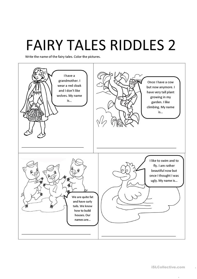 Fairy Tales Riddles 2 Worksheet - Free Esl Printable Worksheets Made | Fairy Tale Printable Worksheets