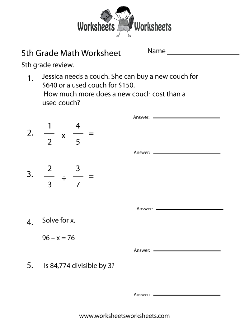 Fifth Grade Math Practice Worksheet Printable | Teaching Ideas | 5Th Grade Printable Worksheets