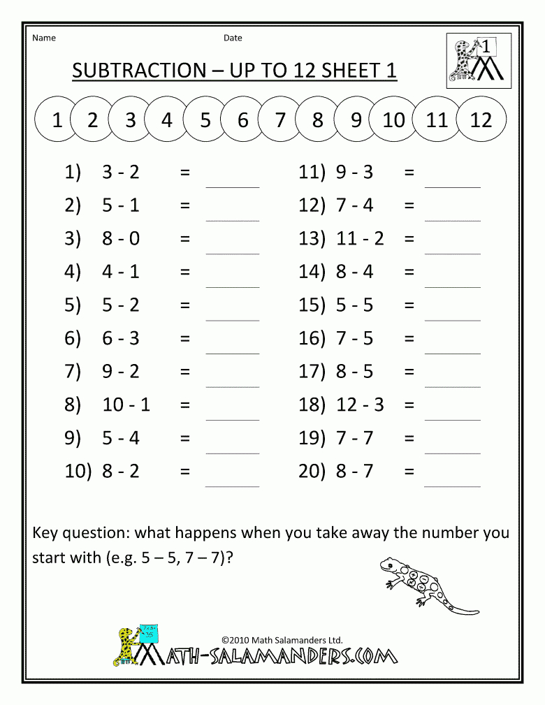 First-Grade-Math-Worksheets-Mental-Subtraction-To-12-1.gif 780×1,009 | Free Printable Math Worksheets For 1St Grade Addition