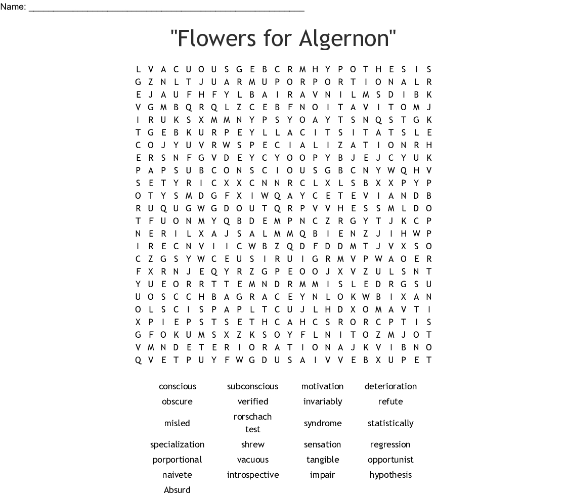 flowers for algernon vocabulary worksheet