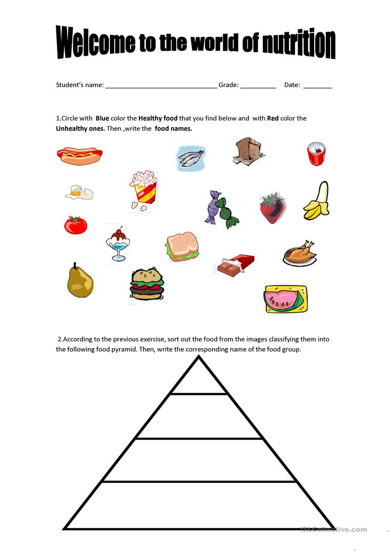 Food Pyramid - Healthy And Unhealthy Food. Worksheet - Free Esl | Free Printable Nutrition Worksheets