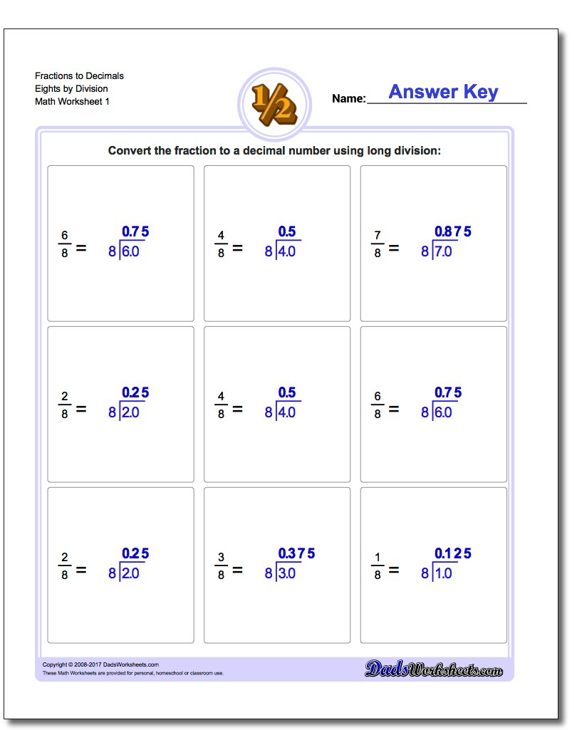 Fractions As Decimals | Convert Fractions To Decimals Worksheets Free Printable