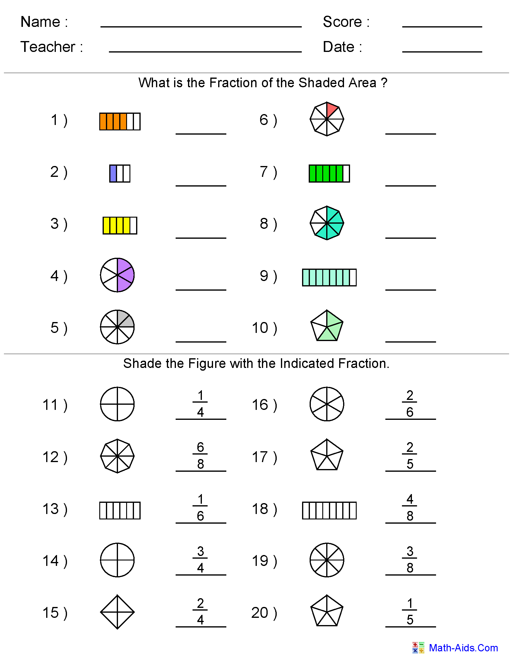 Fractions Worksheets | Printable Fractions Worksheets For Teachers | Free Printable 5 W&amp;#039;s Worksheets