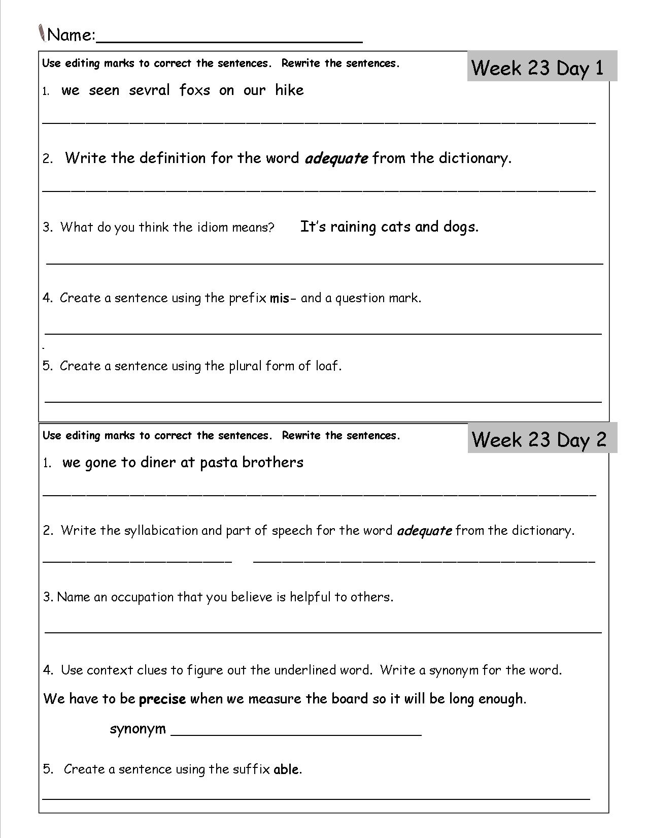 Free 3Rd Grade Daily Language Worksheets | 3Rd Grade Language Arts Worksheets Printables