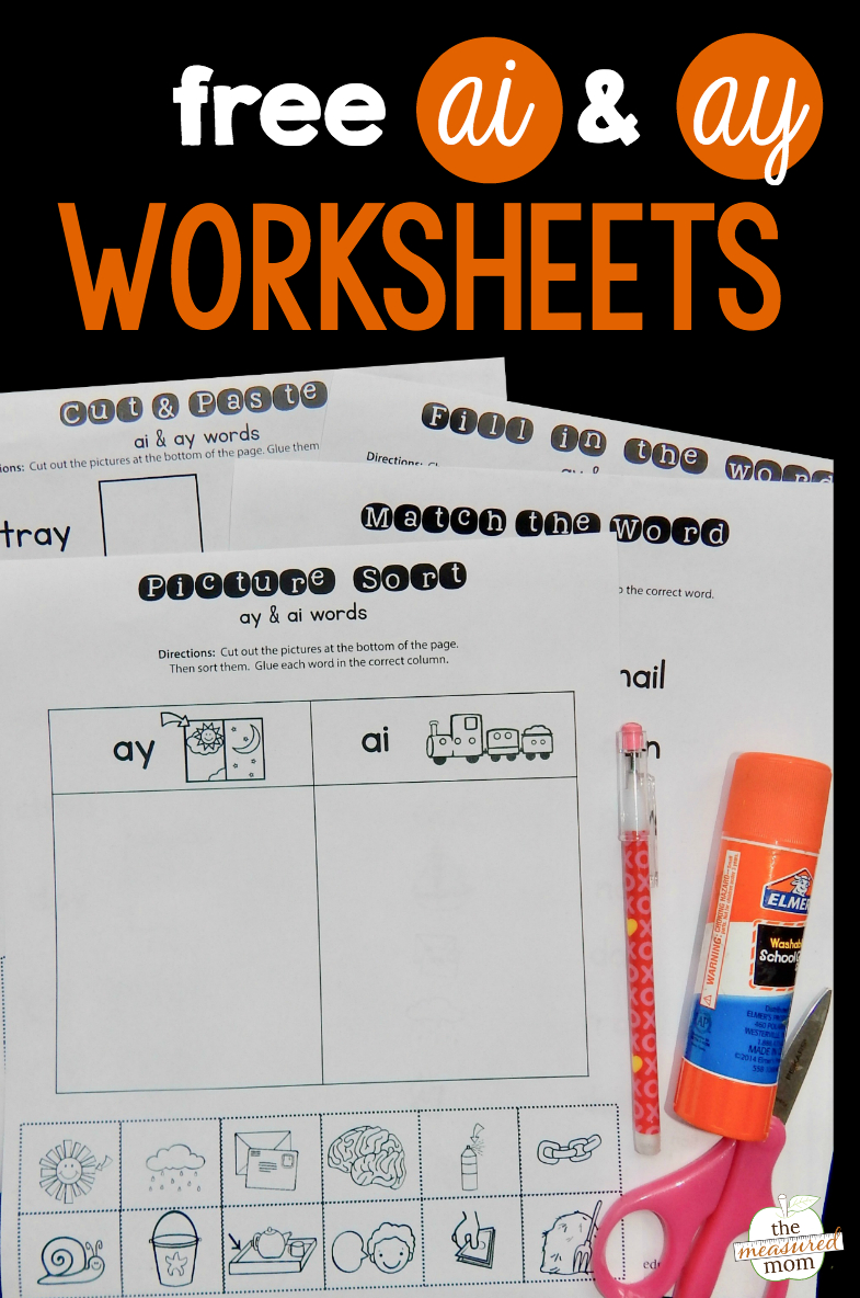Free Ay &amp;amp; Ai Worksheets - The Measured Mom | Free Printable Ay Word Family Worksheets