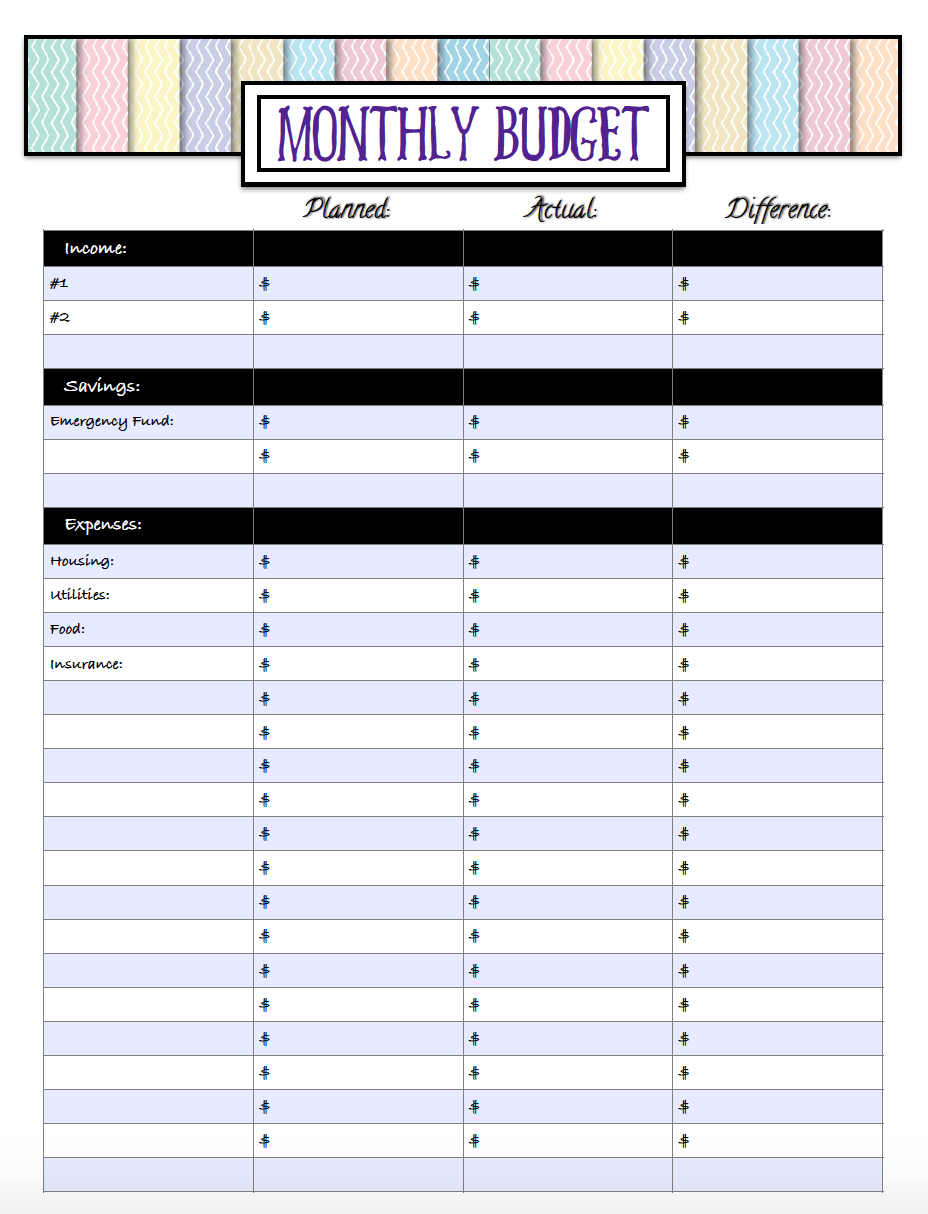 Free Budgeting Printables Expense Tracker Budget Goal Setting Daily Budget Worksheet