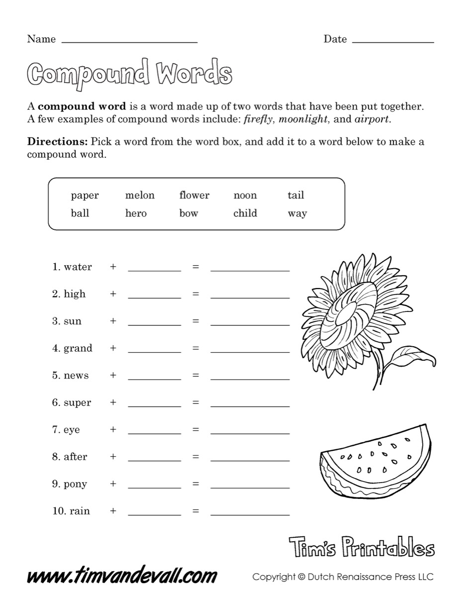 Free Compound Word Worksheets | Language Arts Pdf | Free Printable Compound Word Worksheets