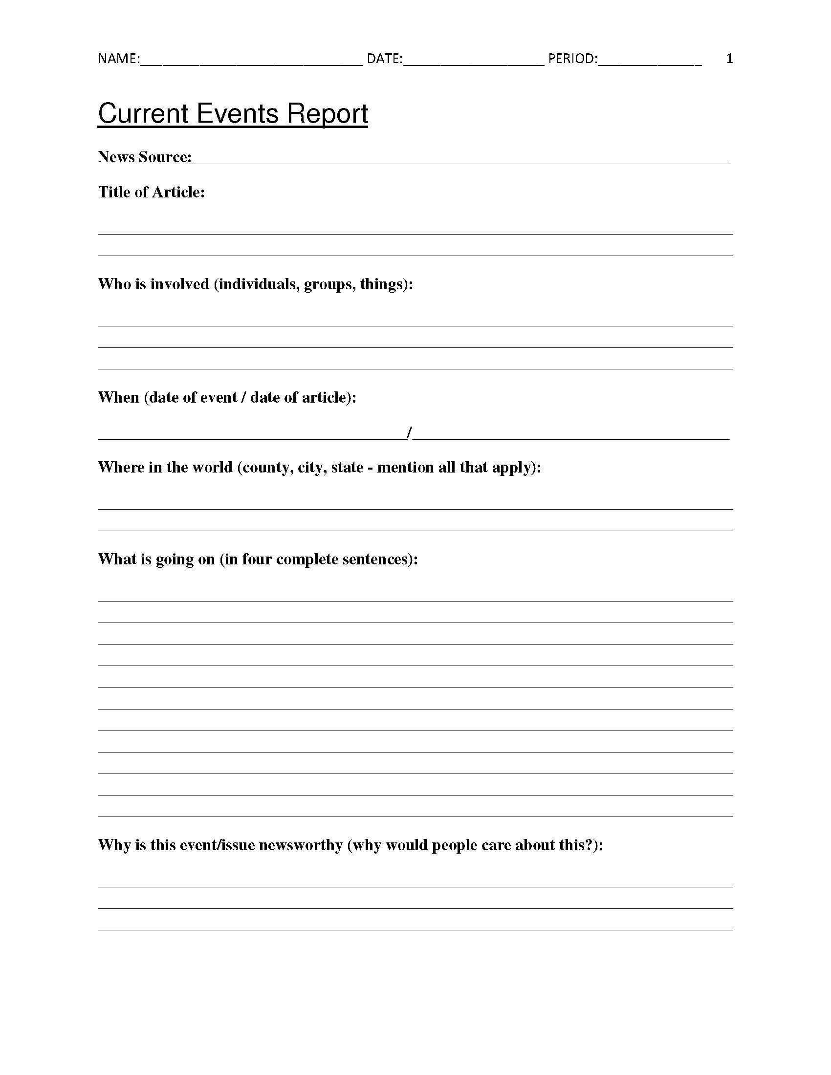 Current Events Printable Worksheet Printable Worksheets