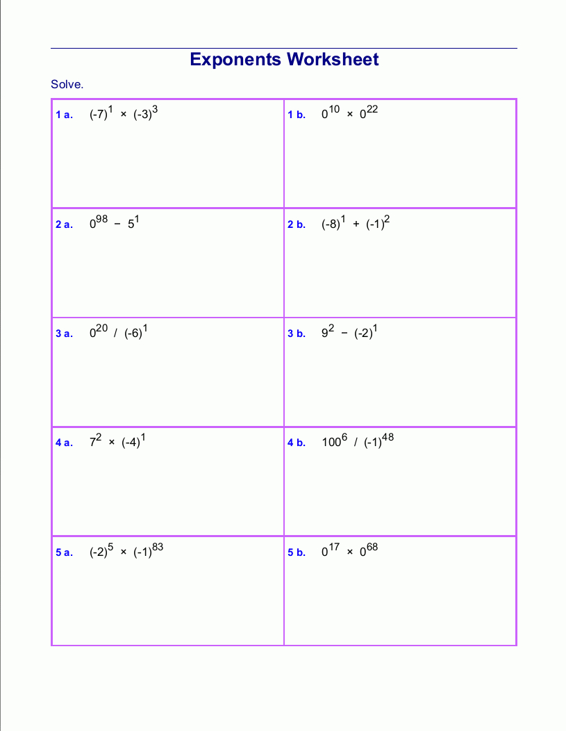 exponenets-worksheets