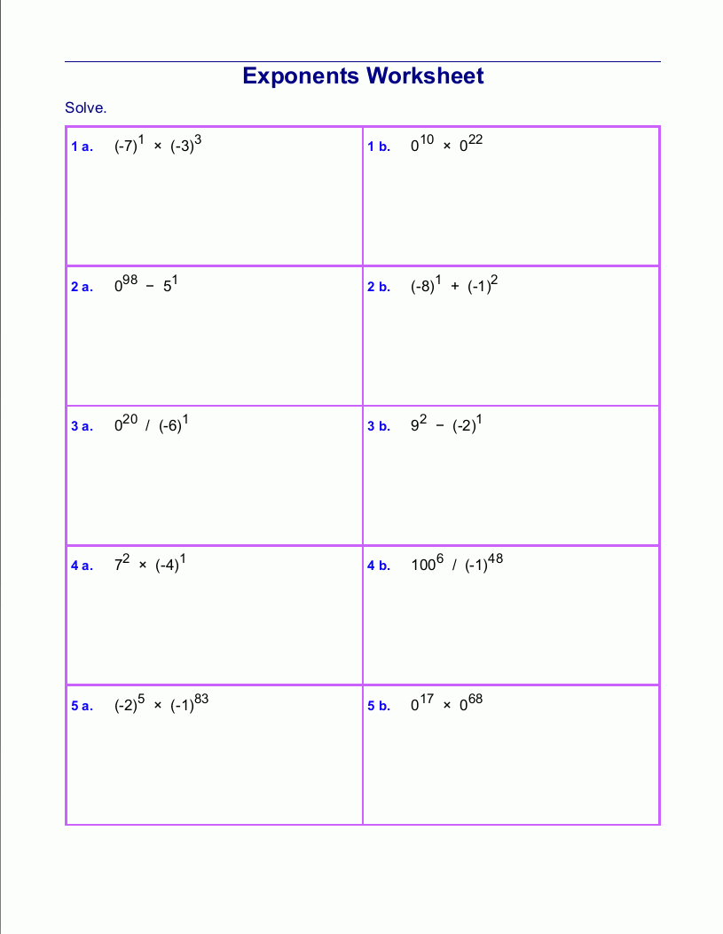 Free Printable Exponent Worksheets Printable Worksheets