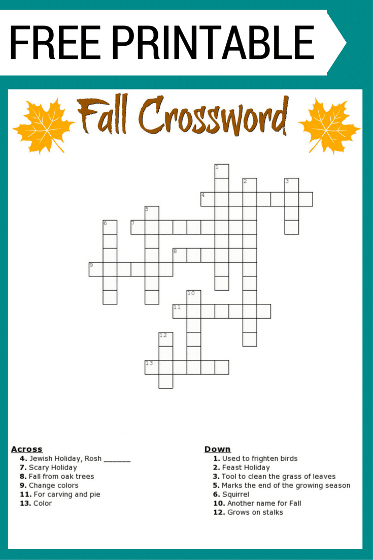 Free #fall Crossword Puzzle #printable Worksheet Available With And | Fall Word Search Printable Worksheets