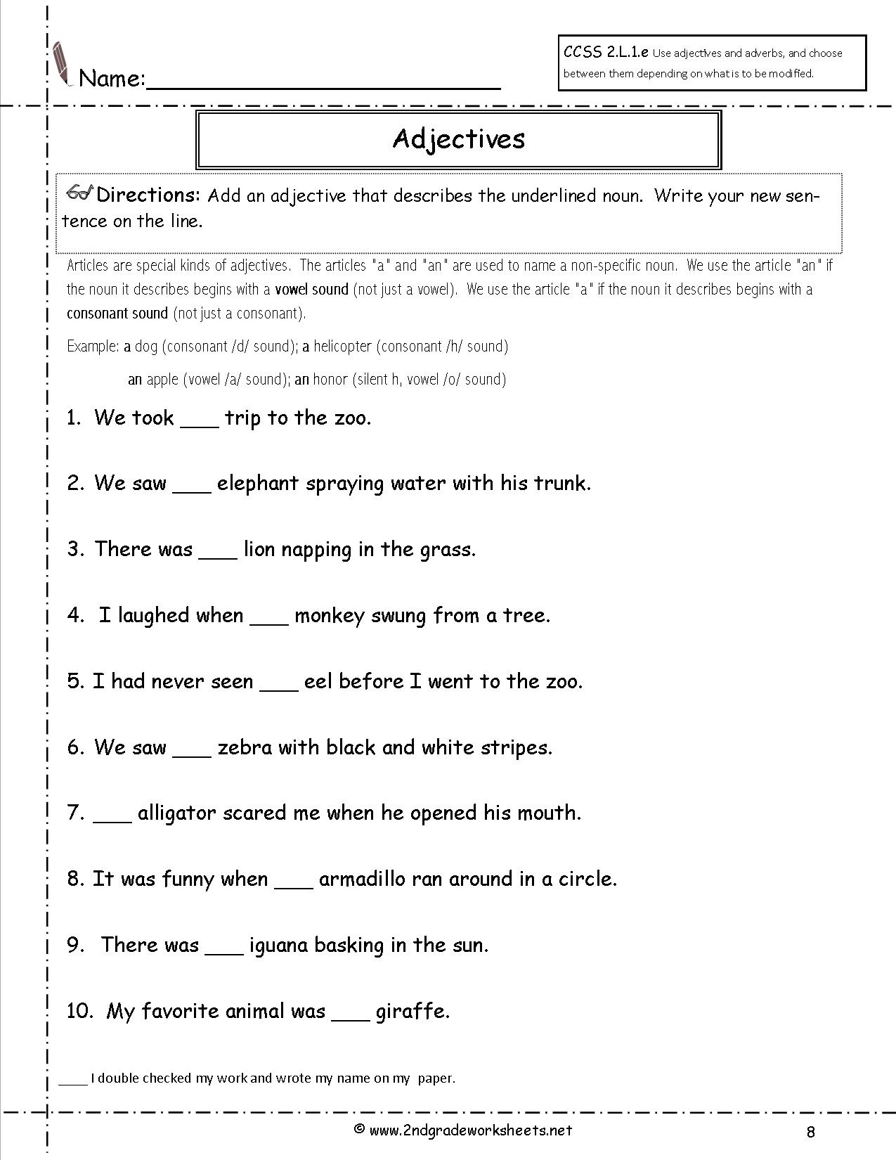 Free Language/grammar Worksheets And Printouts | Free Printable Worksheets On Articles For Grade 1