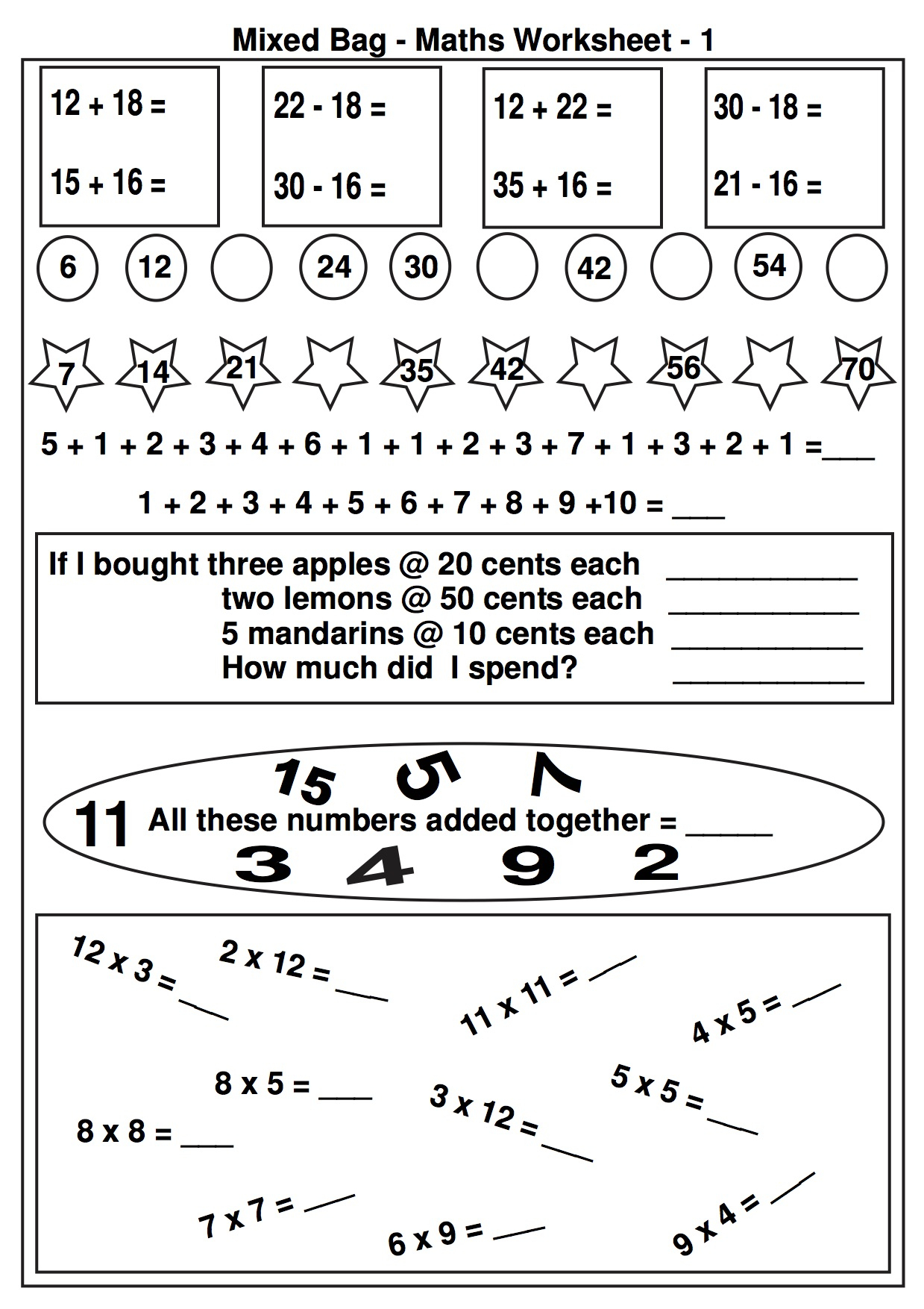 Free Math Worksheets And Printable Math Activities For Elementary | Picture Math Worksheets Printable