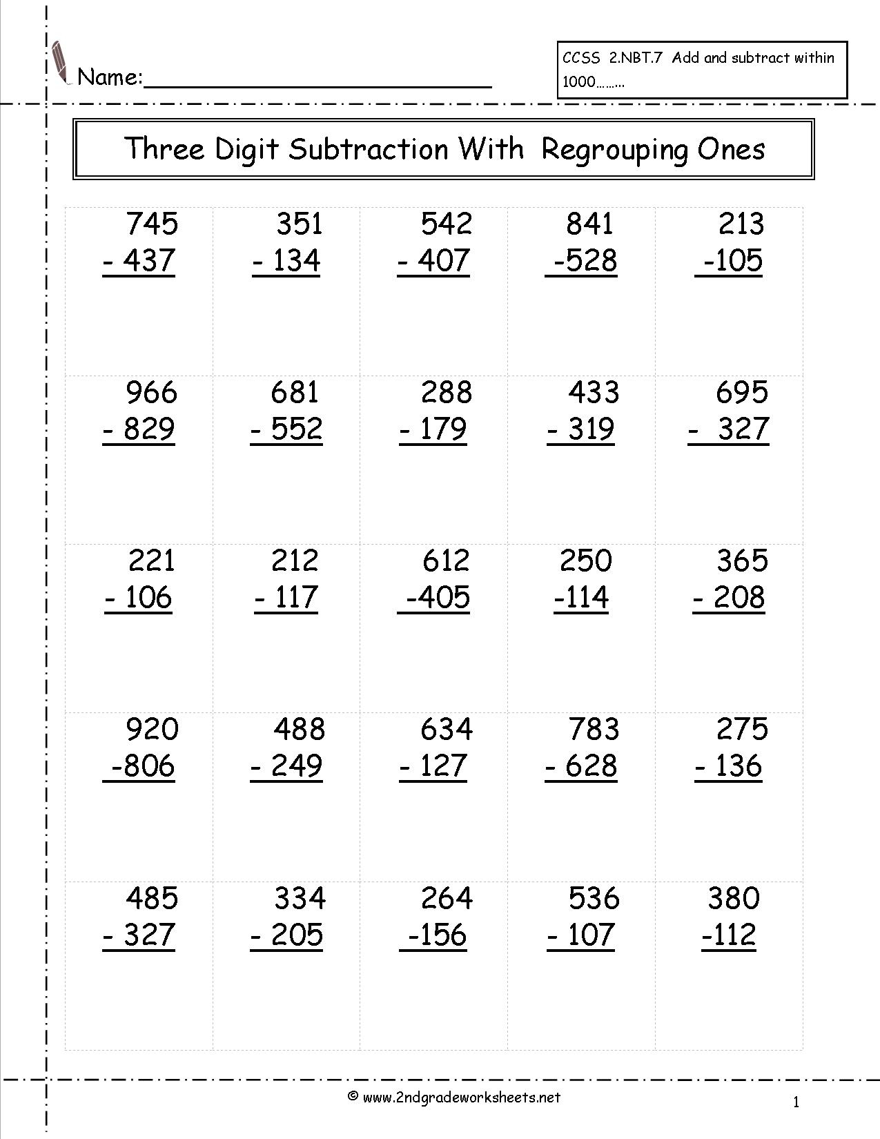 3Rd Grade Math Subtraction Printable Worksheets Printable Worksheets