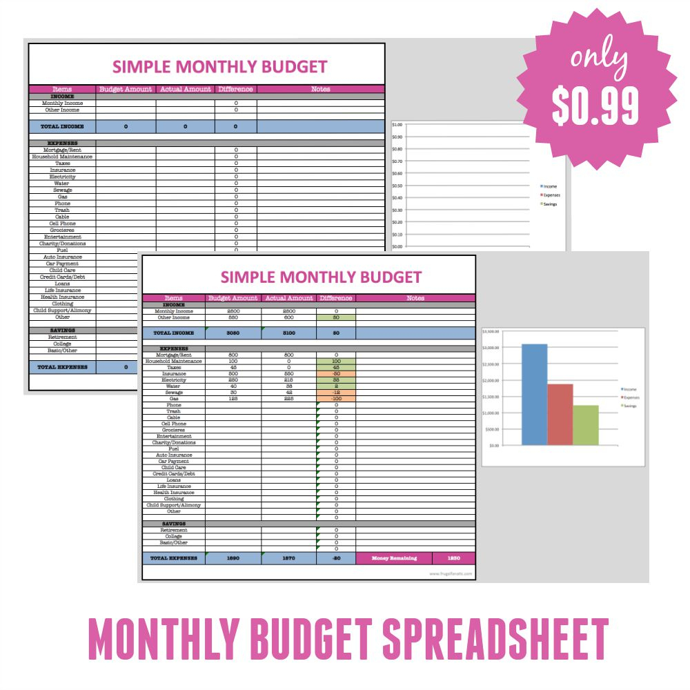 Free Monthly Budget Template - Frugal Fanatic | Free Printable Home Budget Worksheet