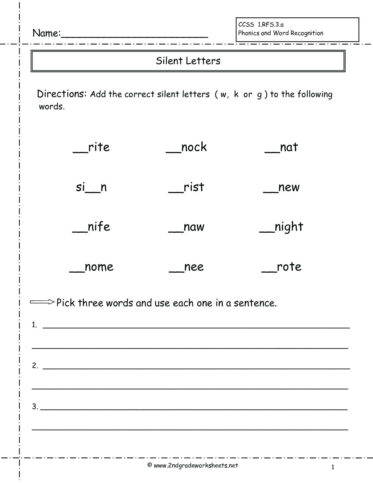 Free Phonics Worksheets Silent Letter Worksheets Free Phonics | Grade 1 Phonics Worksheets Free Printable