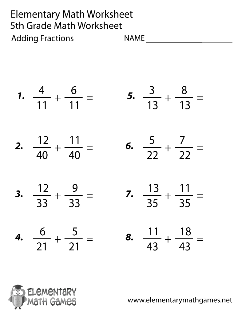 Free Printable Adding Fractions Worksheet For Fifth Grade | Fifth Grade Printable Worksheets