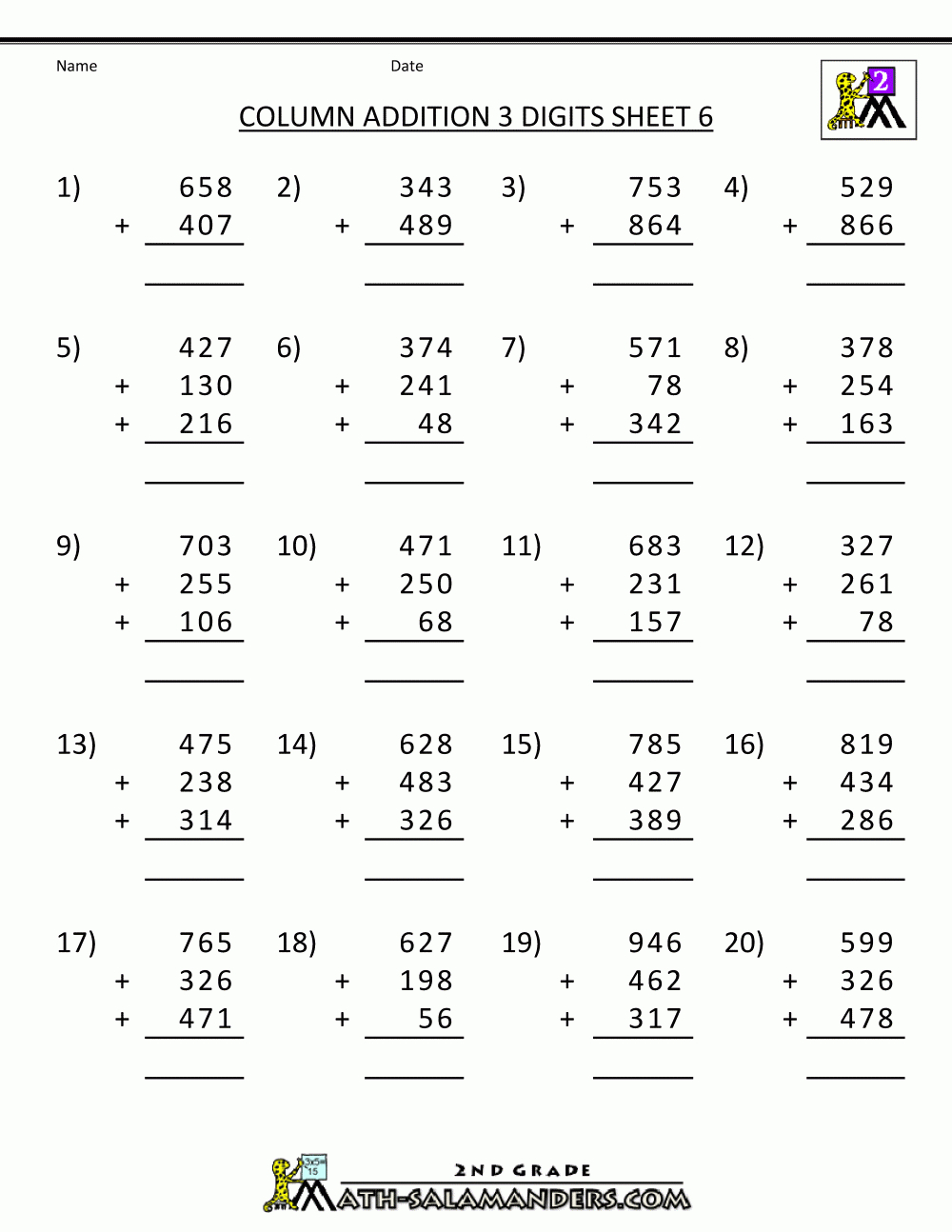 Free Printable Addition Worksheets 3 Digits | Printable Math Worksheets Grade 5