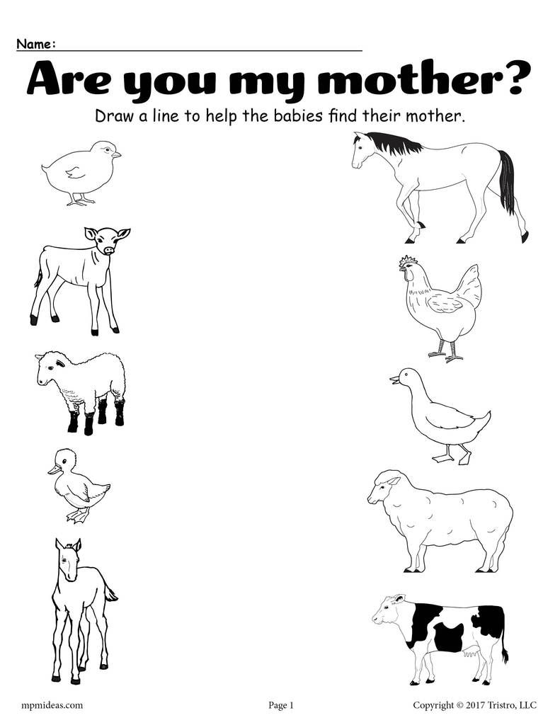 Free Printable Animal Matching Worksheet | Clip Cards | Matching | Are You My Mother Printable Worksheets