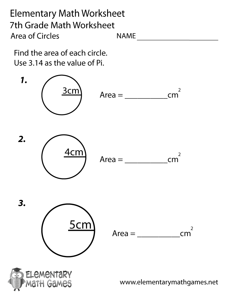 Free Printable Area Of Circles Worksheet For Seventh Grade | Free Printable 7Th Grade Math Worksheets