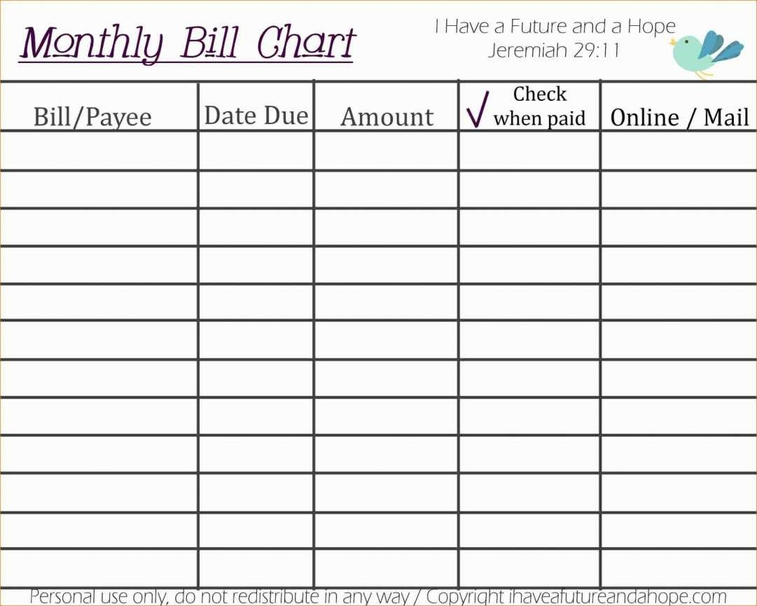 Bill Payment Printable Worksheet