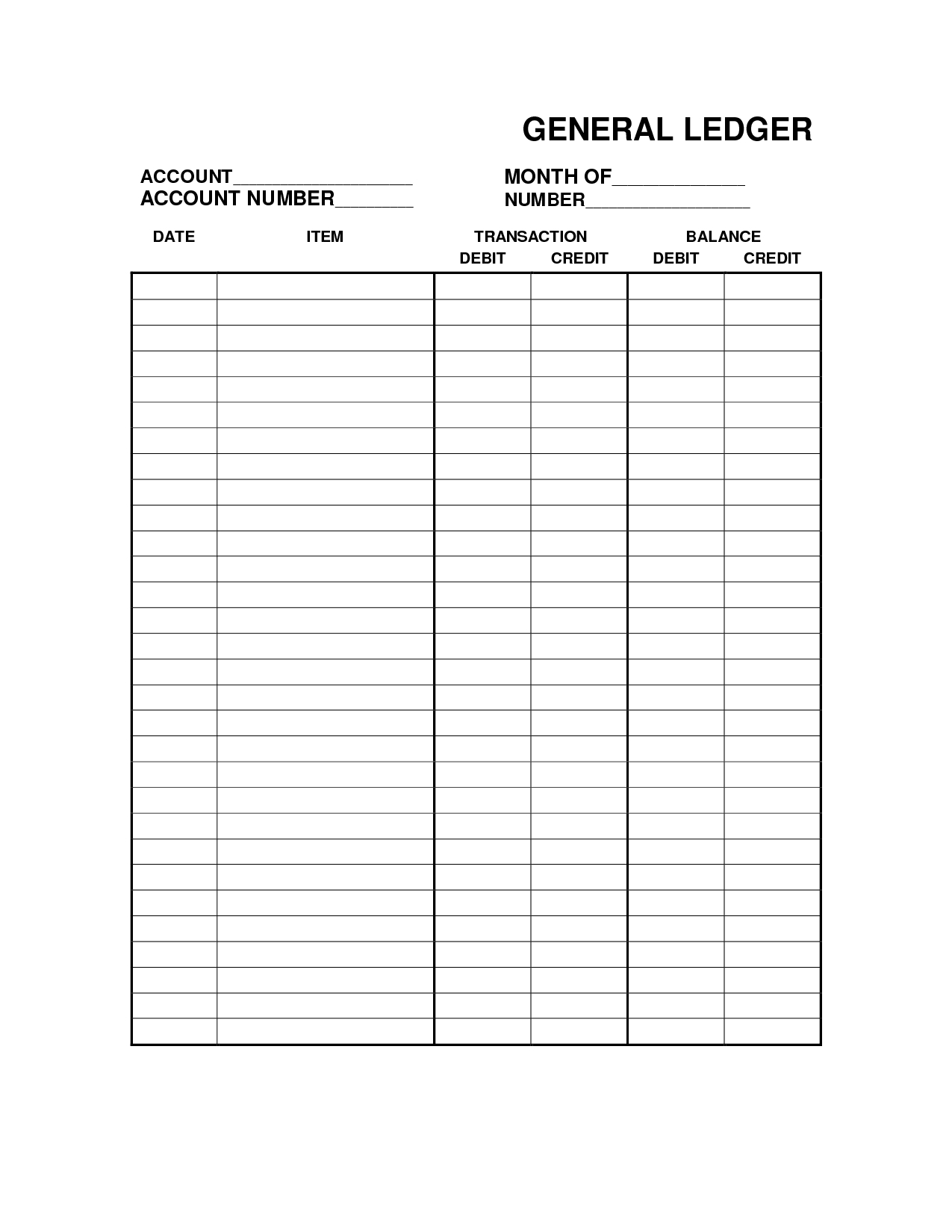 Free Printable Bookkeeping Sheets | General Ledger Free Office Form | Accounting Worksheet Template Printable