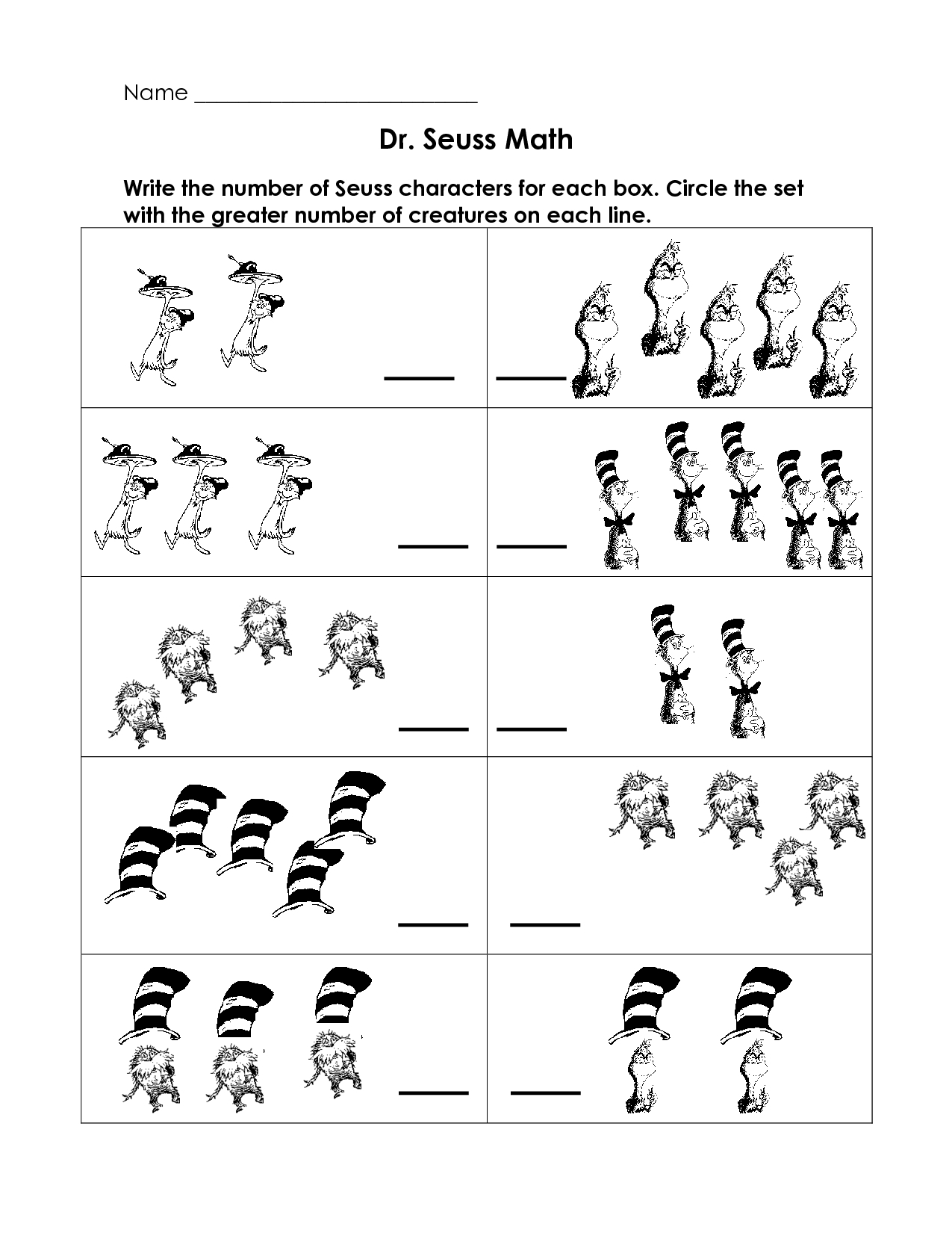 Free Printable Dr Seuss Math Worksheets | Free Printable Download | Free Printable Dr Seuss Math Worksheets