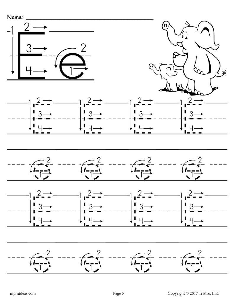 Free Printable Letter E Tracing Worksheet With Number And Arrow | Printable Letter E Worksheets For Preschool