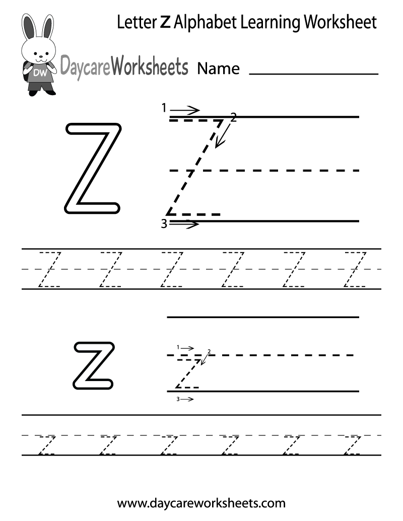 Free Printable Letter Z Alphabet Learning Worksheet For Preschool | Letter Z Worksheets Free Printable