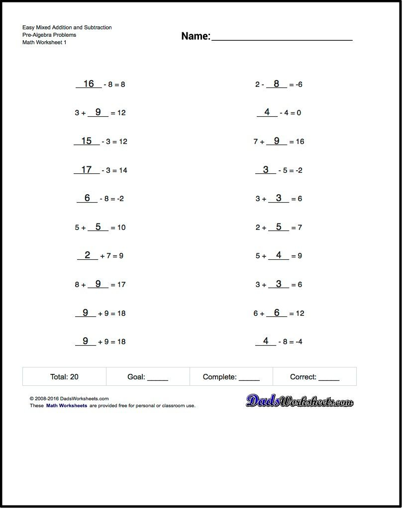 Free Printable Math Worksheets Pre Algebra Printable Worksheets