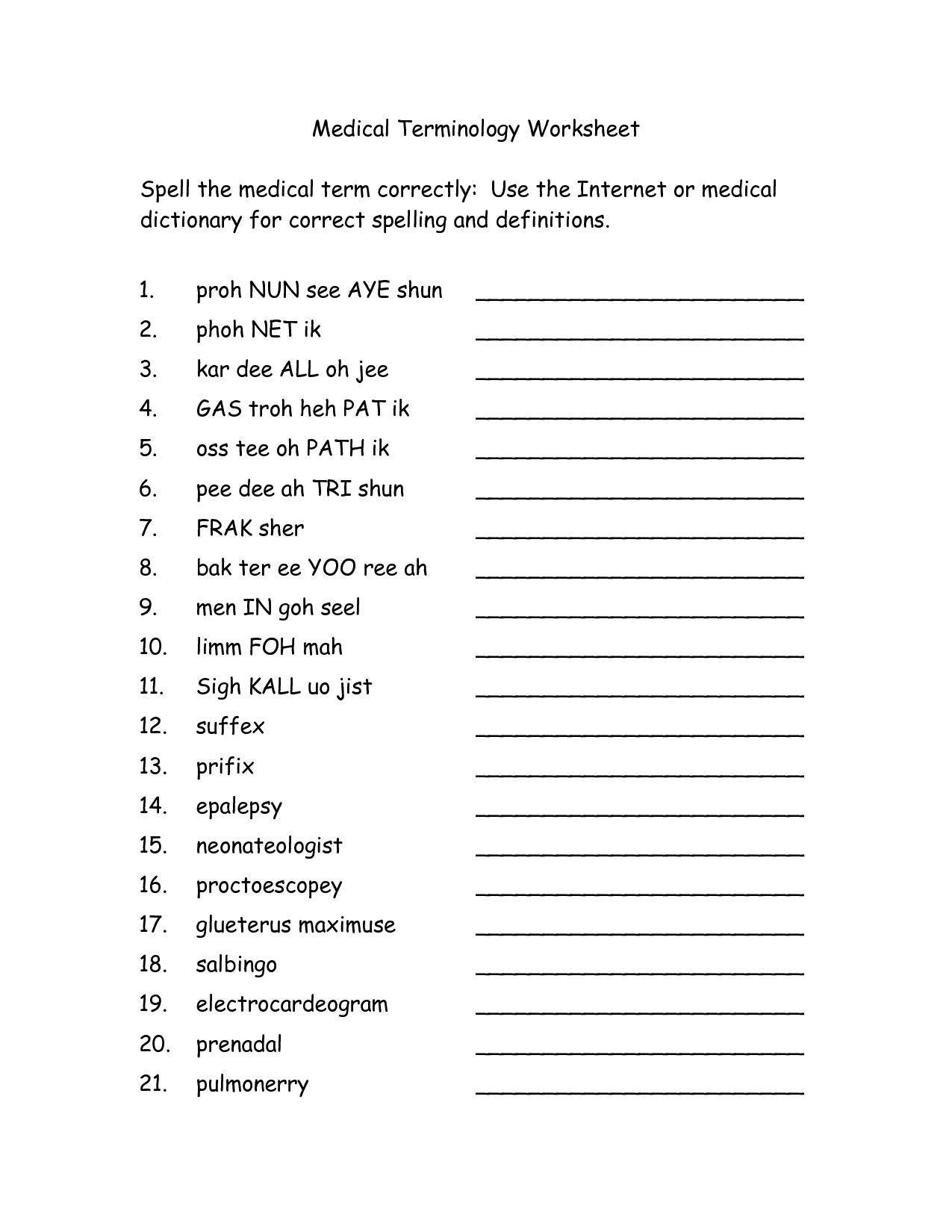 Free Printable Medical Terminology Worksheets Cakepins | Daily | Printable Cna Worksheets