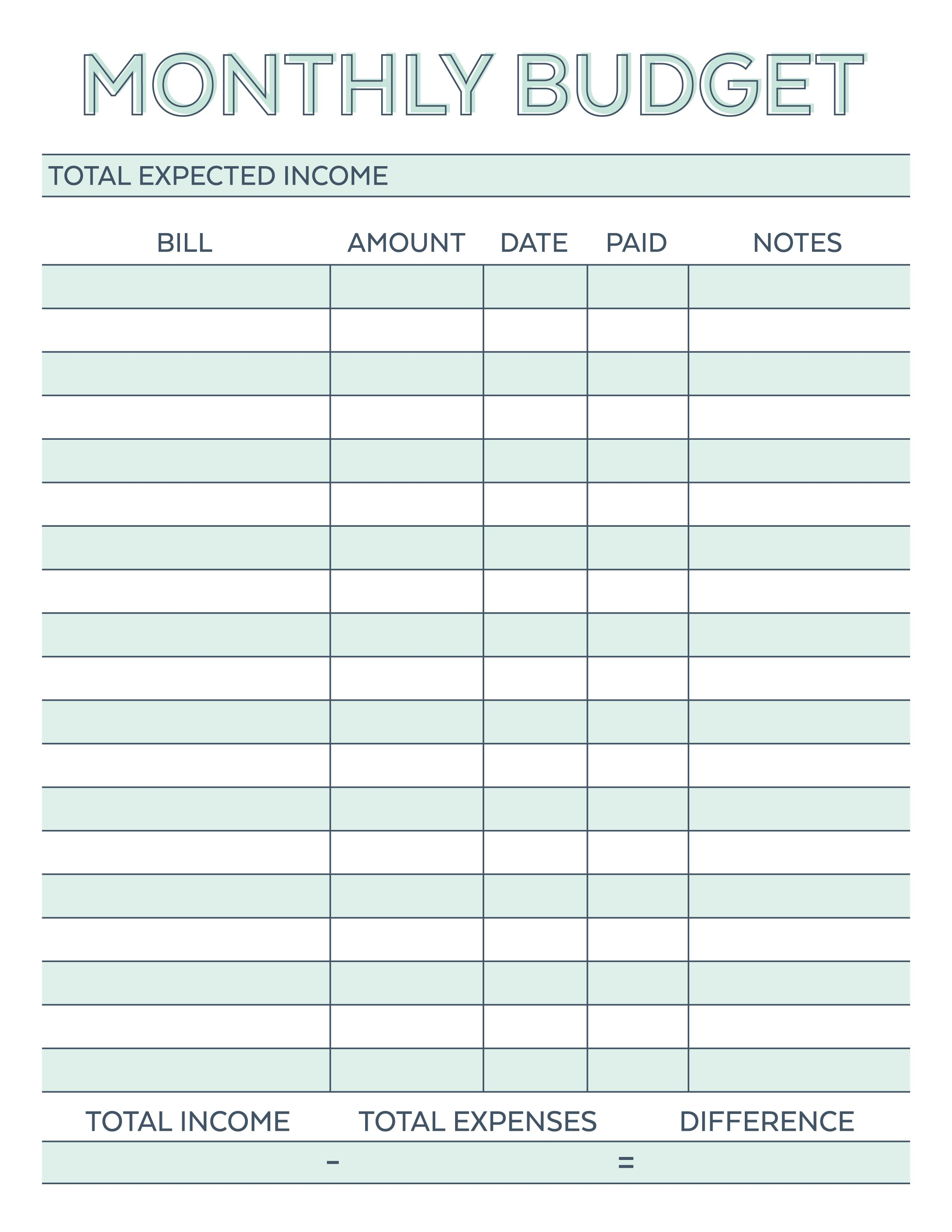 Free Printable Monthly Budget Planner Worksheet - Koran.sticken.co | Free Printable Monthly Budget Worksheets