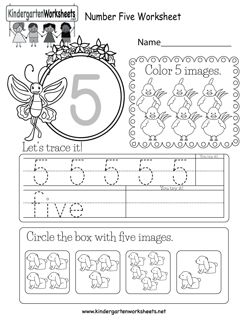 Free Printable Number Five Worksheet For Kindergarten | Free Printable Number Worksheets