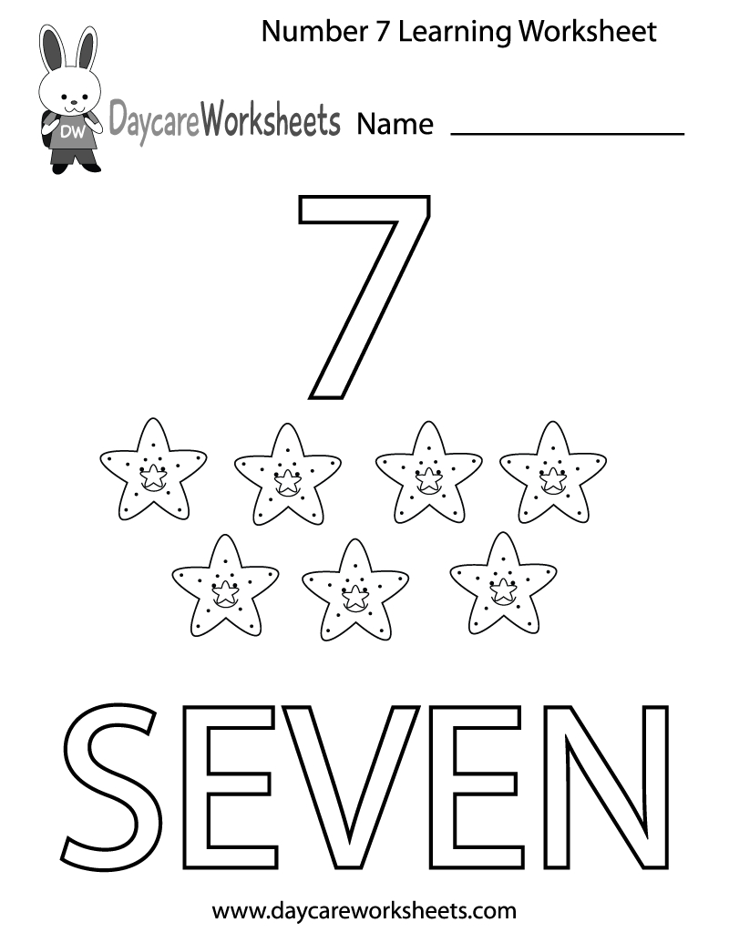 Free Printable Number Seven Learning Worksheet For Preschool | Daycare Worksheets Printable