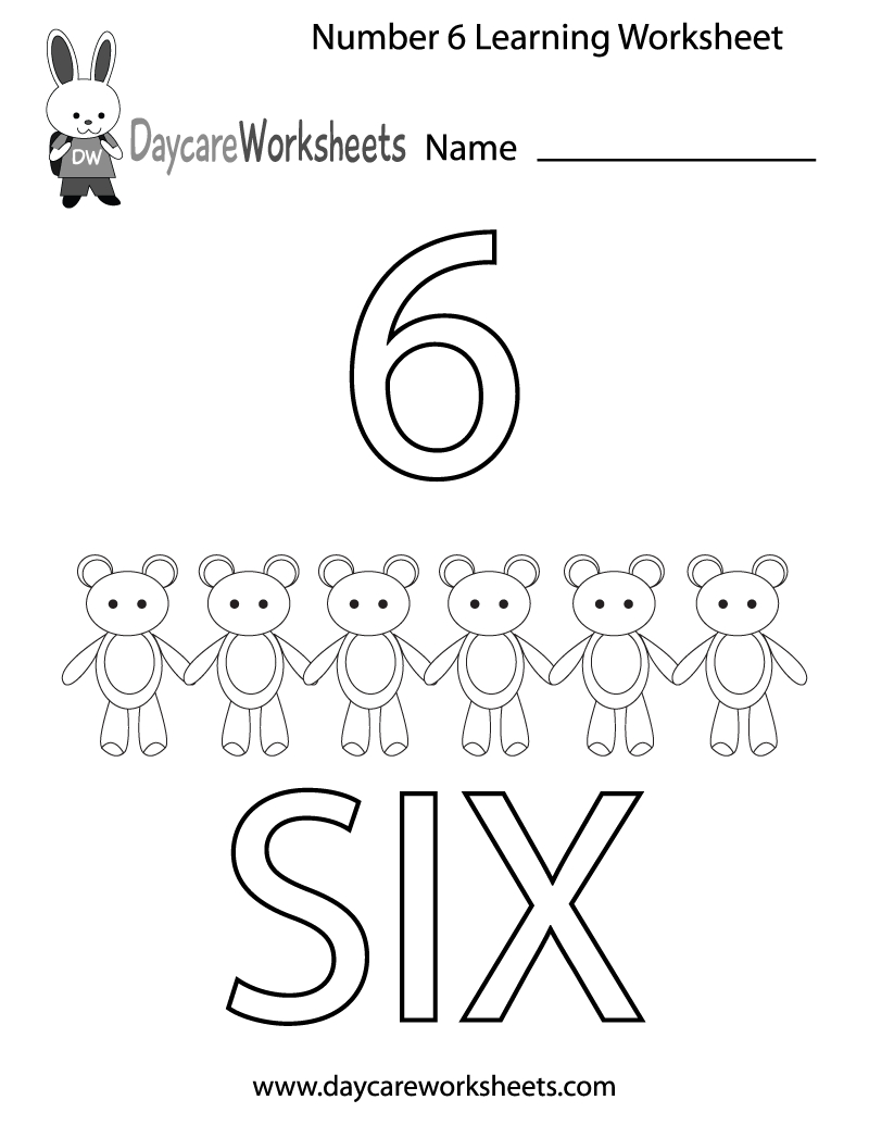 Free Printable Number Six Learning Worksheet For Preschool | Daycare Worksheets Printable