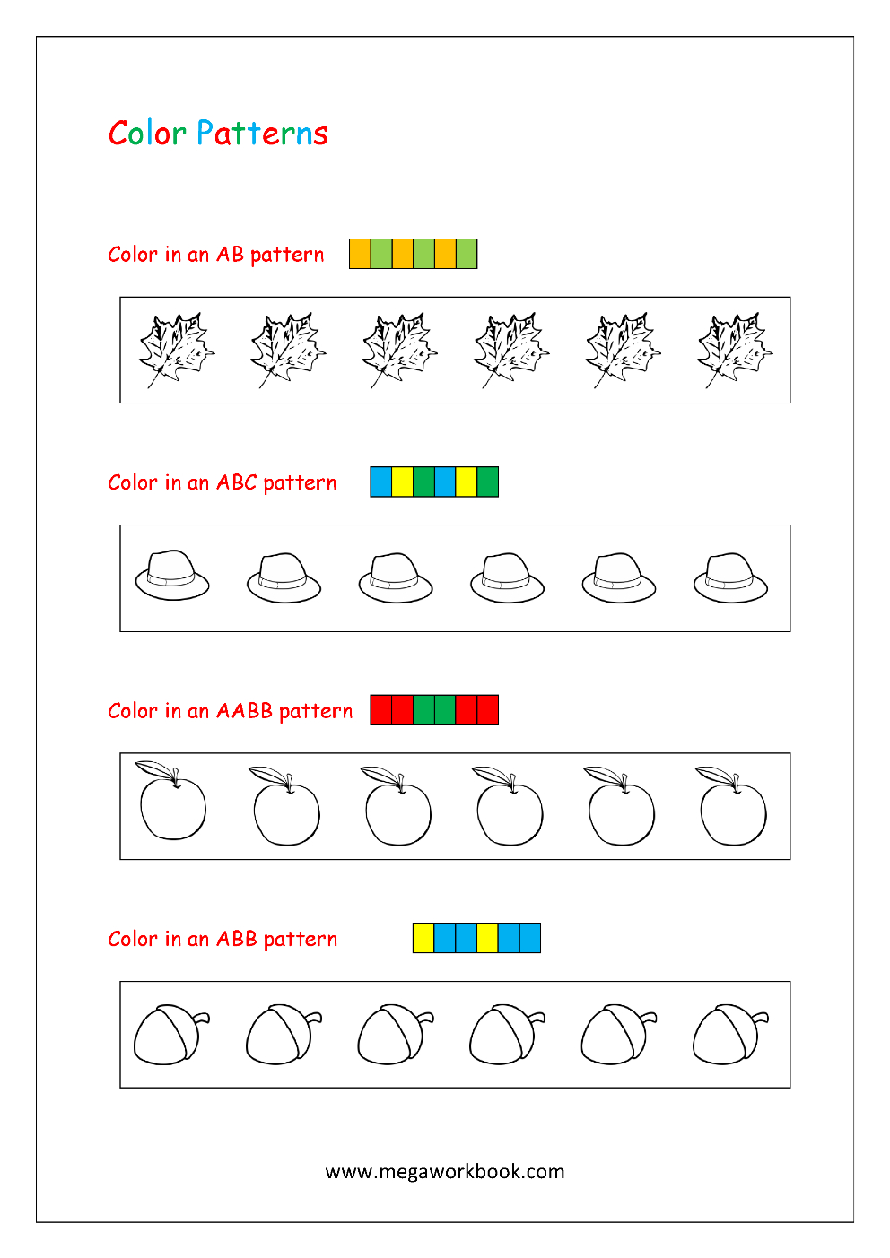 Free Printable Pattern Recognition Worksheets - Color Patterns | Free Printable Ab Pattern Worksheets