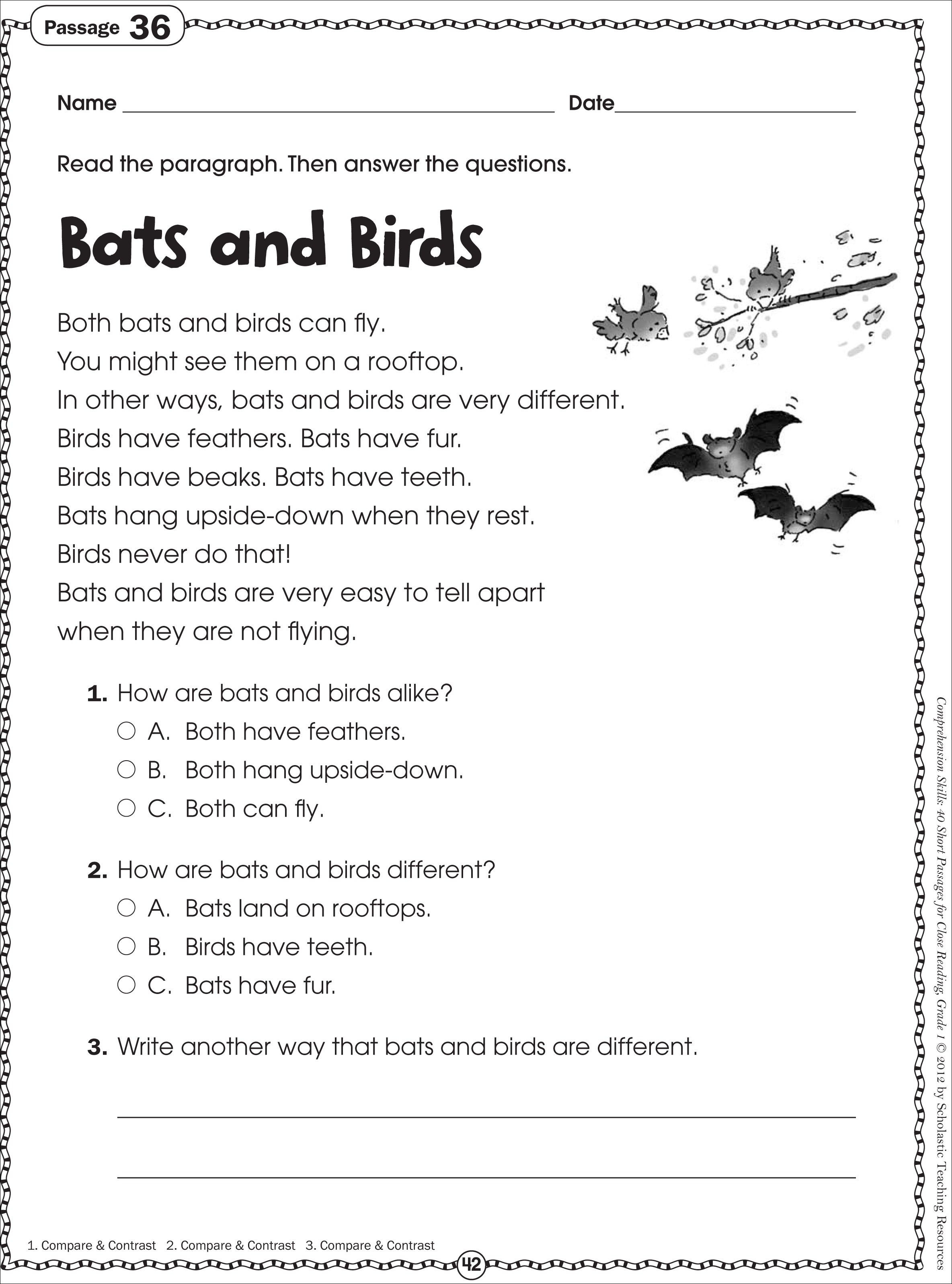 Free Printable Reading Comprehension Worksheets For Kindergarten | 4Th Grade Comprehension Worksheets Printable