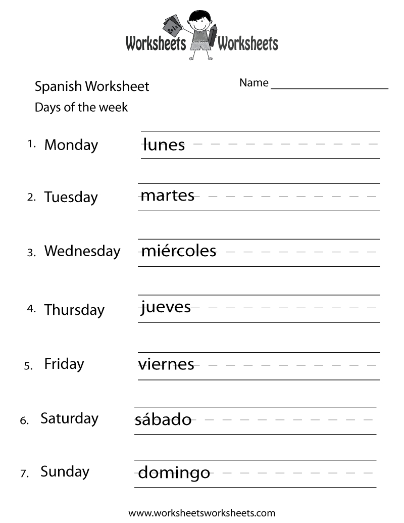 Free Printable Spanish Days Of The Week Worksheet | Printable Spanish Worksheets